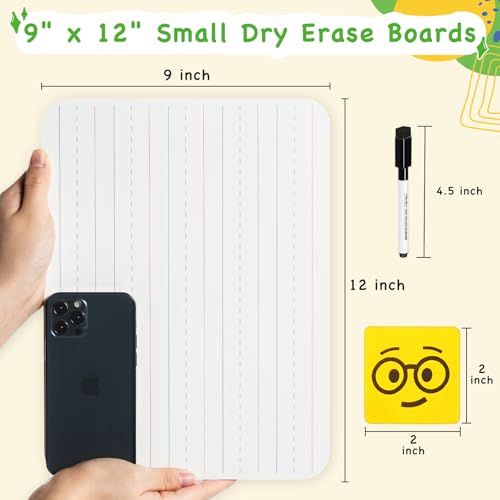 Ohuhu Small White Boards for Kids, 25 Pack, 9 x 12 Inch Mini Whiteboards for Students, Teacher &Classroom, Double Sided Lined/Plain Dry Erase Board Set - Includes 25 Boards, 25 Mar image 5