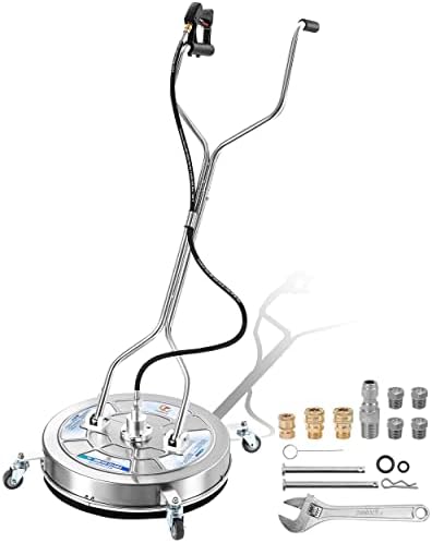 FIXFANS 24" Pressure Washer Surface Cleaner with 4 Wheels, Dual Handle, Stainless Steel Power Wash Surface Washer Attachment, 4500 PSI Pressure Washer Accessory for Driveway Sidewalk Patio Cleaning