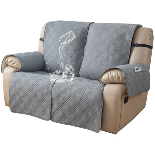 Hoease 100% Waterproof Recliner Chair Cover, Non Slip Recliner Covers for Recliner Chair with Pocket (Light Gray, 2S)