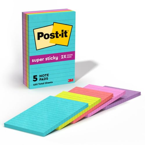 Image of Post-it Super Sticky Notes, 4 inch x 6 inch, Miami Collection, 8 Pads per Pack, 90 Sheets per Pad, Lined (660-5SSMIA) | School Supplies and Office Supplies, 2X the Sticking Power