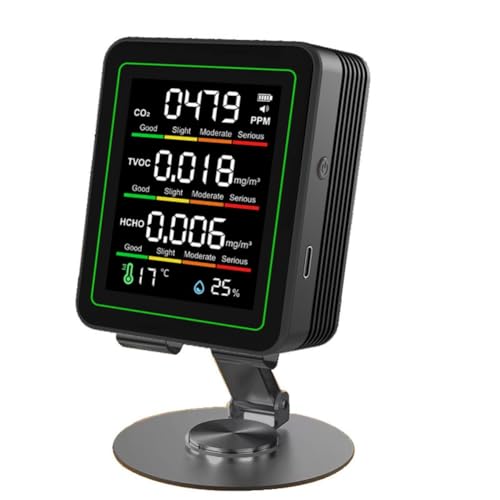 Détecteur de dioxyde de carbone 5 en 1 pour intérieur mesurant l'humidité, la température et la TVOC, appareil portable avec données en temps réel et batterie rechargeable (noir)