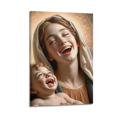 Toile Mary Digital Art Vierge qui rit finition cadre haut de gamme
