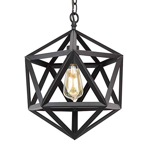 Lustre géométrique antique en fer forgé noir, luminaire haut de gamme 42cm