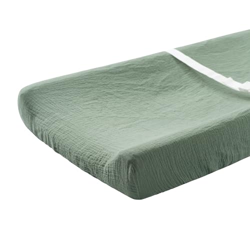Image of Meracorallo Muslin Changing Pad Cover, 100% Cotton Soft and Comfortable Floral Changing Table Cover for Baby Boys and Girls, Roman Green