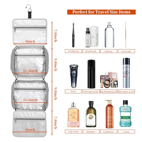 Bosidu Hanging Travel Toiletry Bag,Large Capacity Cosmetic Travel Toiletry Organizer for Women with 4 Compartments & 1 Sturdy Hook,Perfect for Travel/Daily Use/Christmas