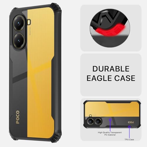 Image of Pikkme Crystal Clear Transparent Back Cover | Ultra Hyrbid | Full Camera Protection | Raised Edge | Bumper Case for Poco X7 Pro 5G (Black)