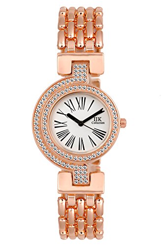IIK COLLECTION Round Roman Dial Metal Studded Bracelet Chain Strap Analogue Wrist Watch for Women and Girls