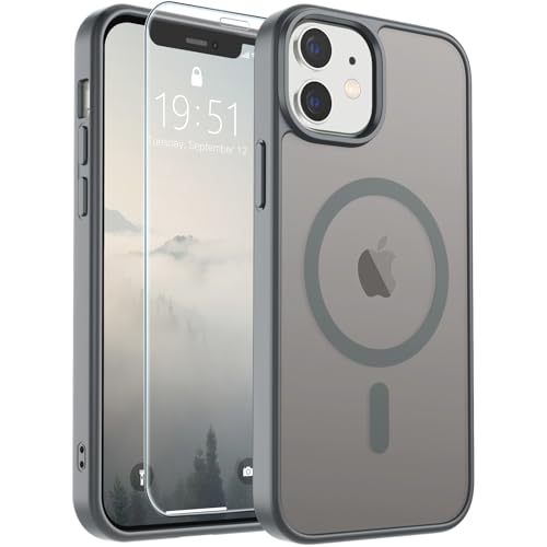 Image of SUPFINE Magnetic for iPhone 12 Mini Case & iPhone 13 Mini Case (Compatible with MagSafe) (Military Grade Drop Protection) Slim Translucent Matte Shockproof Phone Cover,Gray