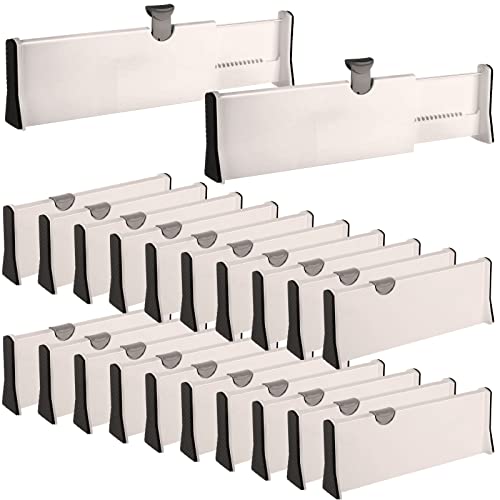 Image of 20 Pack Adjustable Drawer Divider Organizers Plastic Beige Dresser Drawer Separators Expandable Easy Assemble Drawer Dividers for Home Office Kitchen Bedroom Bathroom Drawers Organization and Storage