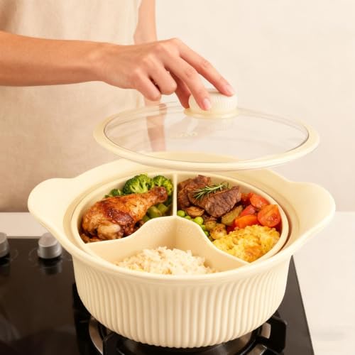 Cuiseur à compartiments en silicone de grade alimentaire supérieur pour micro-ondes