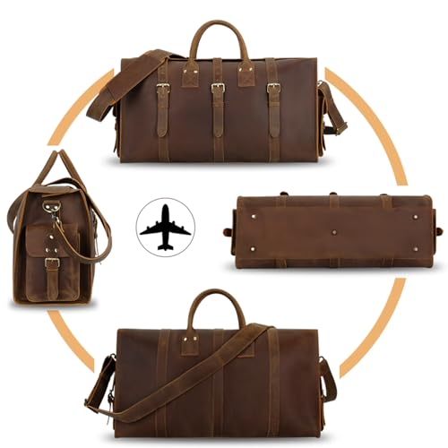 Crazy Horse Leather Travel Duffel Bag for Men and Women Carry On Bags Weekender Business Suitcase4