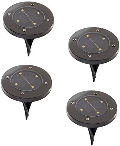 Bell+Howell Disk Lights Solar Ground Lights Gunmetal - Upgraded Wireless Auto On/Off Solar Garden Outdoor Waterproof Lighting with 4 LED Bulbs for Lawn, Patio, Garden, Yard,Pack of 4, As Seen On TV