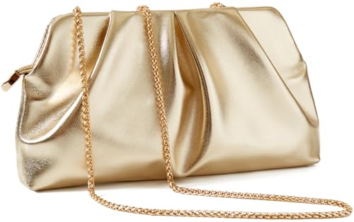 Image of Women Clutch Bag Dressy Formal Handbag Pleated PU Clutch Purse Detachable Chain