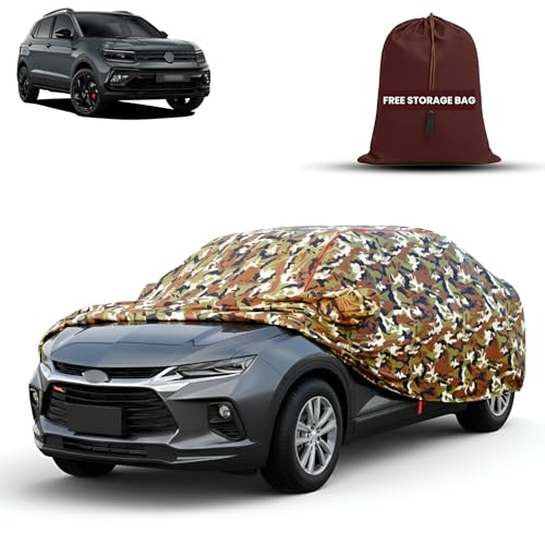 Image of MORNYRAY Car Cover for Volkswagen Taigun | Fully Waterproof Car Body Cover | with Mirror & Antenna Pocket | Dustproof, Windproof & Anti-Scratch Lining, Camouflage