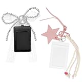 2 unidades de portafotos K-pop con llavero, portafotos portátil con ventana transparente, cinta y colgante, blanco y negro, para tarjetas de PC, Lomo, tarjetas de identificación, bolsos y cordones.
