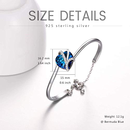 Aoboco Love Heart Bangle Bracelet Sterling Silver Women Bracelet Embellished With Blue Crystals From Austria, Fine Anniversary Birthday I Love You Jewelry Gifts For Women Wife Girlfriend Daughter Mom #TOP3