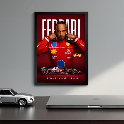 Image of Lewis Hamilton Ferrari Poster | Framed Ferrari F1 Car A4 Sized (31 x 23 cm) | Lewis Hamilton F1 Poster | Ferrari Car Posters for Wall, Gift for Boys, Formula 1 Frames | Formula 1 Frame (F 009)