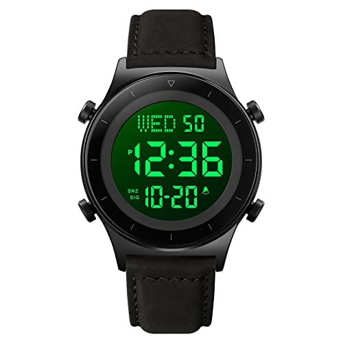 Men's Digital Watch Glass Screen Zinc Alloy Case Leather Strap Waterproof Casual Stopwatch Alarm Clock Simple Watch3