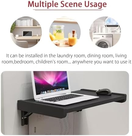 Foldable Wall Desk Space Saving Wooden Table Wall Mounted Drop Down Desk Floating Foldable Table for Home Office Compact 52x30cm (White)