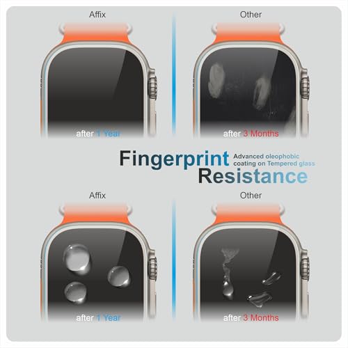 Image of Affix 2 Pack for Apple Watch Ultra 3, Watch Ultra 2 and Watch Ultra | 49mm Tempered Glass, Screen Protector Guard with Easy Fix Installation Tool, 9H Hardness Shatterproof, HD Clear Scratch Resistant