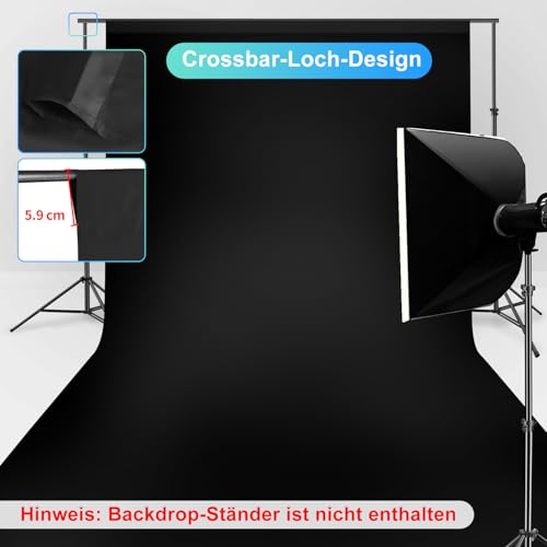 JEBUTU Fotohintergrund Schwarz, 3x6m (9,8x19,6ft) Foto Hintergrund, Großer Faltbare Fotografie Hintergrund Schwarz Waschbares Polyester Backdrop für Fotostudio, Fernsehen, Video, Halloween