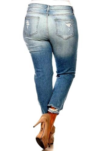 Jack David Womens Plus Size Stretch Distressed Ripped Blue Skinny Denim Jeans3