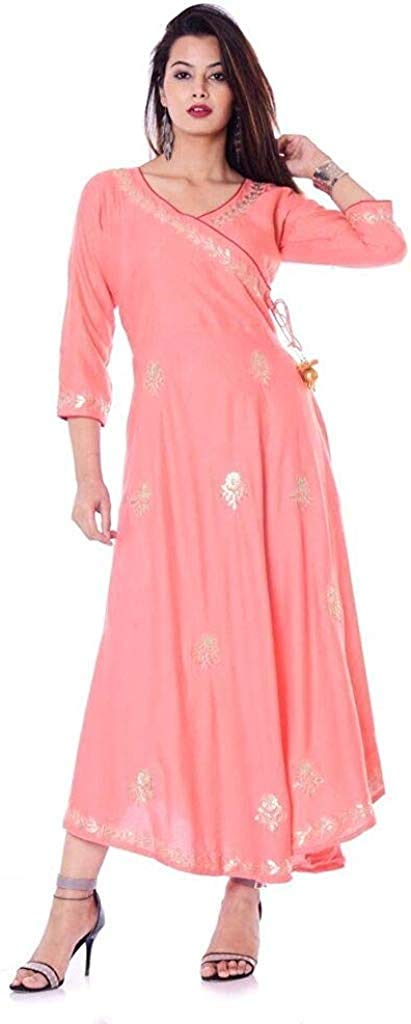 ADHIRA Creation Womans Rayon Anarkali Kurti(Peach)