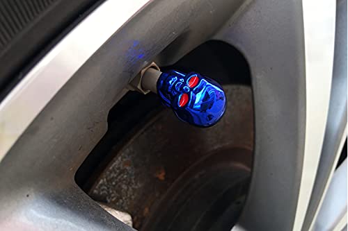 Dsycar Skull Style Tire Valve Stem Caps Antirust Copper Core, Red Eyes With Rubber Ring, Universal Stem Covers For Cars, Suvs, Bike And Bicycle, Trucks, Motorcycles - 4Pcs/Box - (Blue) #TOP2