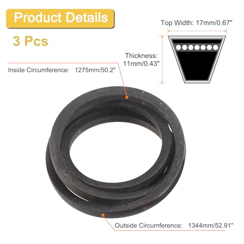 Image of uxcell 3 Pack B50 Classic Wrapped V-Belt, 53 inch Outside Circumference Wrapped Industrial Rubber V-Belt B Profile V-Belt for Industrial Machinery Equipment, Black