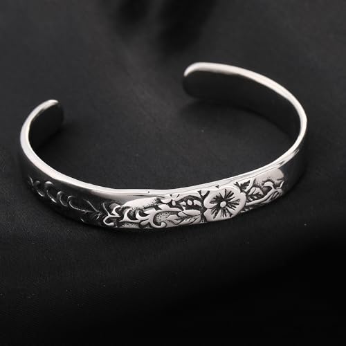 YWMAN Celtic Flower Cuff Bracelet, Vintage Floral Open Cuff Bangle, Stainless Steel Medieval Plants Pattern Bracelet Jewelry Gift for Men Women2