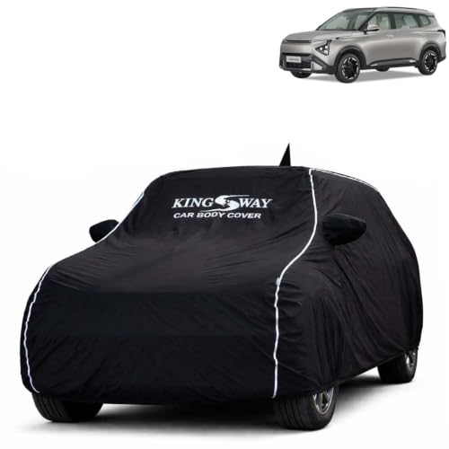 Image of KINGSWAY Super Waterproof Car Cover Only with Kia Carens Clavis EV (Year 2025 Onwards - All Model) | Mirror and Antenna Pockets | All Weather Car Body Cover with Silver Piping | Black