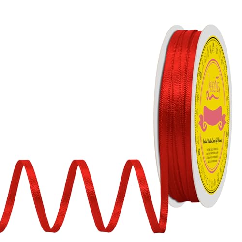 Image of Double Face Red Satin Thin Ribbon 1 /8 inch X 50 Yards Polyester Red Ribbon for Gift Wrapping Very Suitable for Weddings Party Hair Bow Invitation Decorations and More
