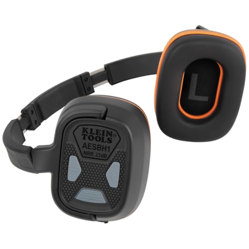 Klein Tools AESBH1 Behind-the-Head Bluetooth Ear muffs,NRR 23dB Hearing Protection, Works with Hard Hat, 70hr Runtime, for Loud Jobsites