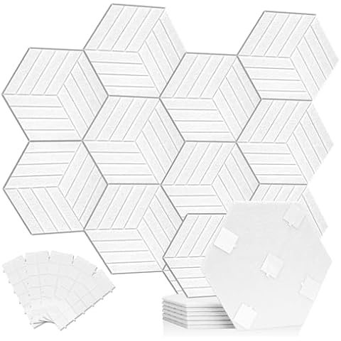 Podazz 12 Pack Sound Proof Foam Panels for Walls 12" X 10" X 0.4" Acoustic Panels Hexagon Self Adhesive, High-Density Padding Absorption Panel Used in Home and Offices (White) Cover