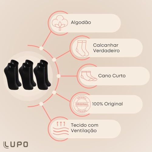 Kit 12 Pares Meias Masculina Lupo Cano Curto Sport Algodão Original 3225