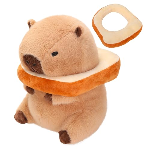 Image of Capybara Plush with Wearable Toast Headgear, Cute Capybara Stuffed Animal Plush Toy, Gift Birthday Decorations for Girls and Boys