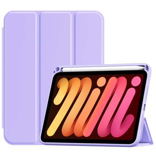 Image of ProCase Smart Case for iPad mini 7 A17 Pro 2024 /Mini 6 2021 8.3-Lightpurple | Slim iPad Mini 7th /6th Gen Case with Pencil Holder Hard Back Cover for iPad Mini 8.3 Inch 7th Gen /6th Gen