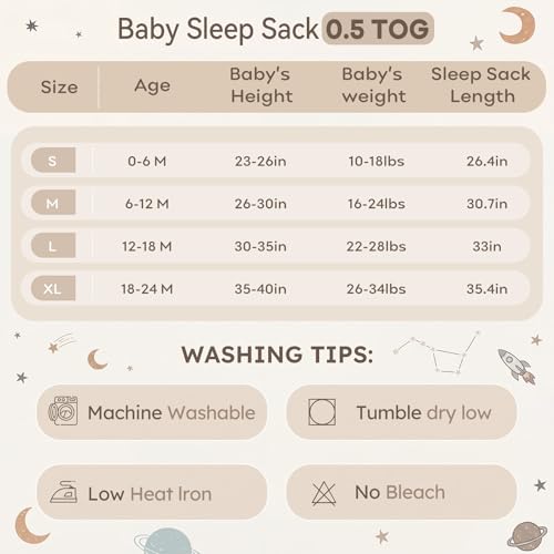 Image of Baby Sleep Sack 12-18 Months 3 Pack 100% Cotton Lightweight 0.5 TOG Wearable Blanket Baby Sleep Bag with 2-Way Zipper for Newborn Infant White Gray Blue Space