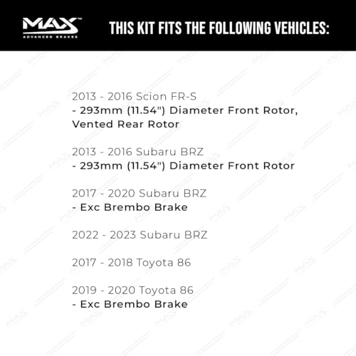 Image of Max Advanced Brakes Front & Rear Brake Kit Compatible With 2013 2014 2015-2023 Toyota 86 Compatible With Subaru BRZ Replacement Drilled Slotted Black Coated Disc Brake Rotors and Ceramic Brake Pads