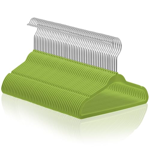 Image of Casafield 50 Velvet Baby Hangers - 11" Size for Infant & Toddler Clothes - Lime Green