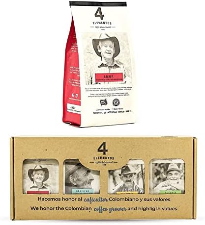 4 Elementos Gift box - 4 varieties of Colombian Artisan Coffee 4.4 oz each pack + 1 bag of Amor Coffee 35.2 oz - Whole Bean - Medium Roast - 100% Arabica Excelso Coffee for Espresso & French Press