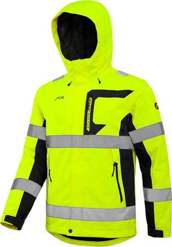 ACE Constructor HiViz Regenjacke - wasserdichte Warnjacke mit Reflektoren und Kapuze - EN ISO 20471 und EN 343 - Gelb - XXL