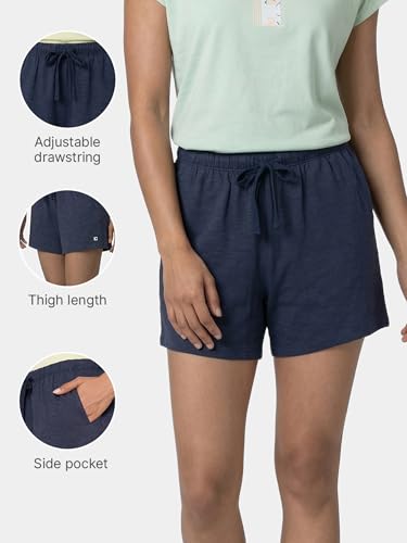 Image of Enamor Drawstring Mid Thigh Length Mid Rise Basic Shorts - Relaxed Fit, Super Soft Cotton - E062