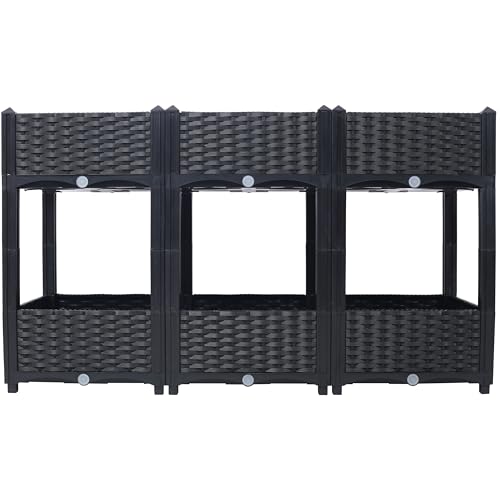 Jardinera elevada modular de exterior con diseño de ratán negro 5