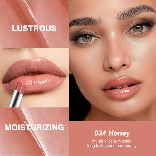 Image of Honey Nude Tinted Lip Balm for Women, Hydrating Lip Oil Stick Lip Gloss Lipstick for Mature Skin, Sheer Lightweight Moisturizing Lip Tint Balm with Natural Shine, Vegan & Cruelty-Free