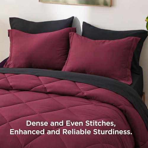 Image of Bedsure Queen Comforter Set - 7 Pieces Reversible Red and Black Bedding, Queen Size Bed Set for All Seasons, Bed in a Bag with Down Alternative Comforter, Sheets, Pillowcases & Shams