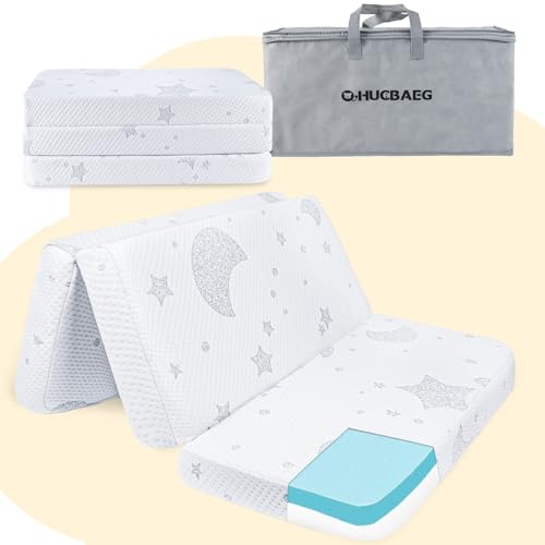 Image of QHUCBAEG Trifold Pack and Play Mattress, Dual-Sided Memory Foam Pack and Play Mattresses Topper