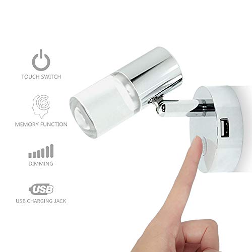 Thalassa 12V Rv Reading Light With Usb Port Adjustable Touch Dimmer Switch, Flexible Polished Chrome Body And Acrylic Lampshade, Diameter Install On Rv Caravan Trailer Car Boat Ship #TOP2