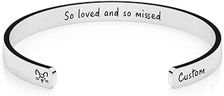 DemiJewelry So Loved And So Missed Cat Pet Memorial Gifts Loss of Cat Personalzed Cuff Bracelet Sympathy Gift Customized Engraved Pets Name