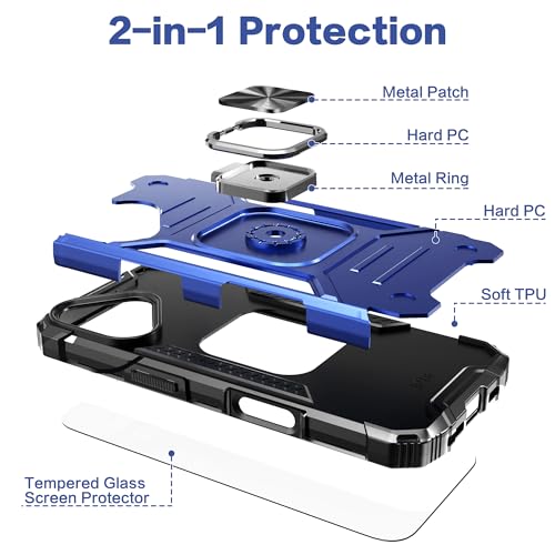 IDYStar for iPhone 16 Case with Screen Protector Blue for Men Boys,Hybrid 2 in 1 Drop Test Cover with Car Mount Kickstand Slim Fit Protective Sturdy Case for iPhone 16 6.1 Inch,Navy Blue - image 7